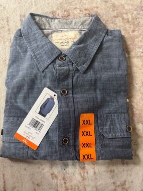 Lightweight Blue Button-Up Shirt with Front Pockets